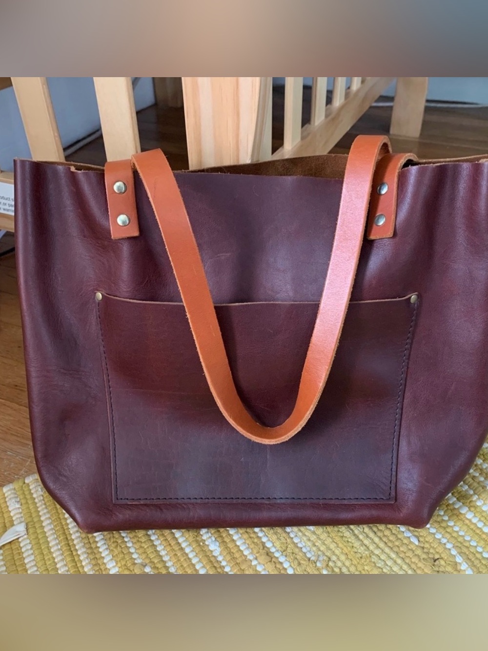 Portland Leather Tote Bag COGNAC with Tan Straps - Medium